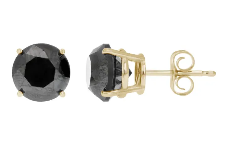 Black Diamond Prong Stud Earrings in 14K Gold with Push Backs